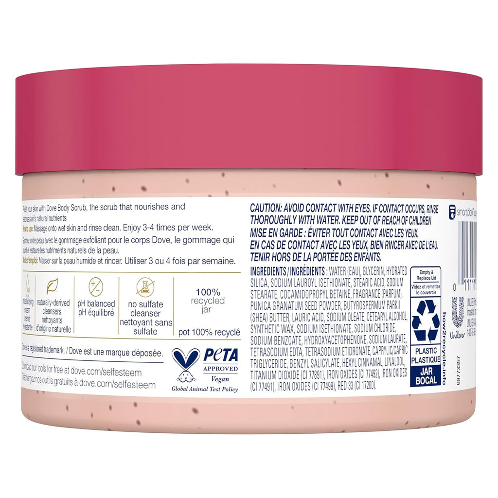 Dove Scrub Pomegranate & Shea Butter For Silky, Soft Skin Body Scrub Exfoliates and Provides Lasting Nourishment 10.5 oz