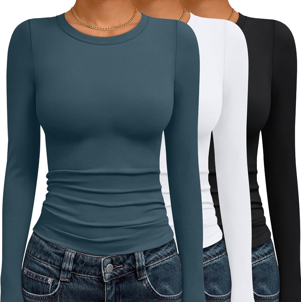 AUTOMET 3 Pack Womens Long Sleeve Basic Shirts Underscrub Compression Tops