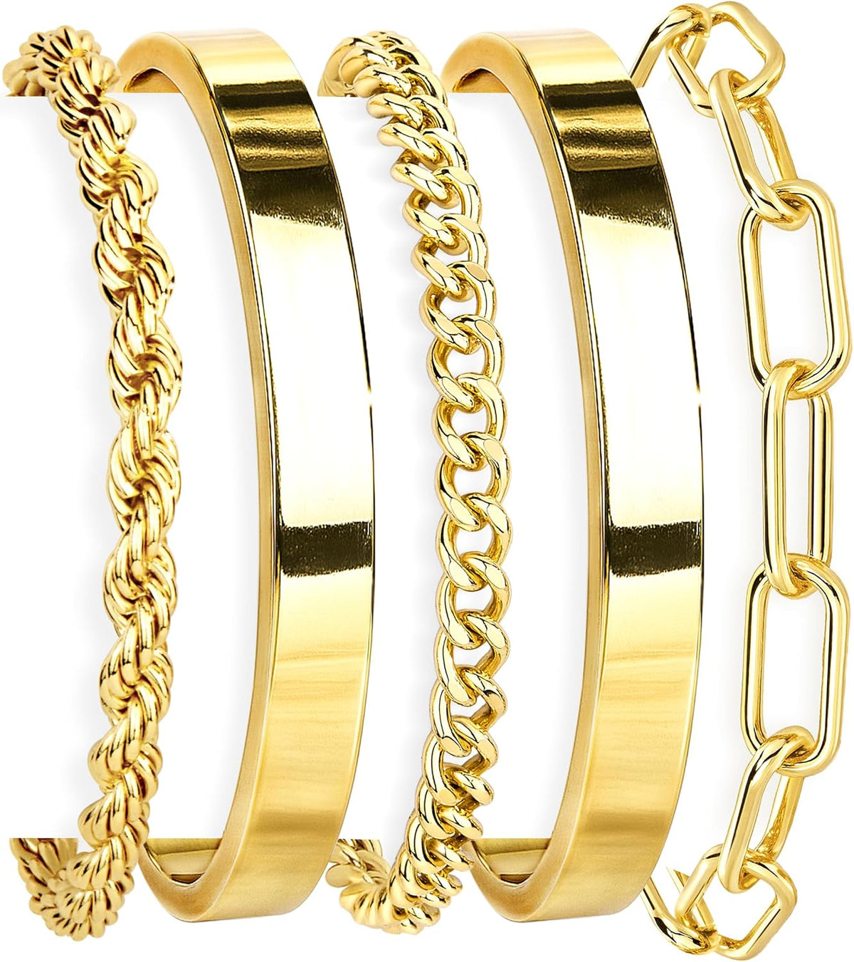 Gokeey Gold Bracelets Set for Women Non Tarnish, Waterproof 14K Gold Plated Sterling Silver Chunky Cuff Bracelet Stackable Gold Bangles Bracelet for Women Trendy Fashion Accessories Tie Knot Cuban Rope Paperclip Beaded Bracelet Stack Jewelry Mothers Day G