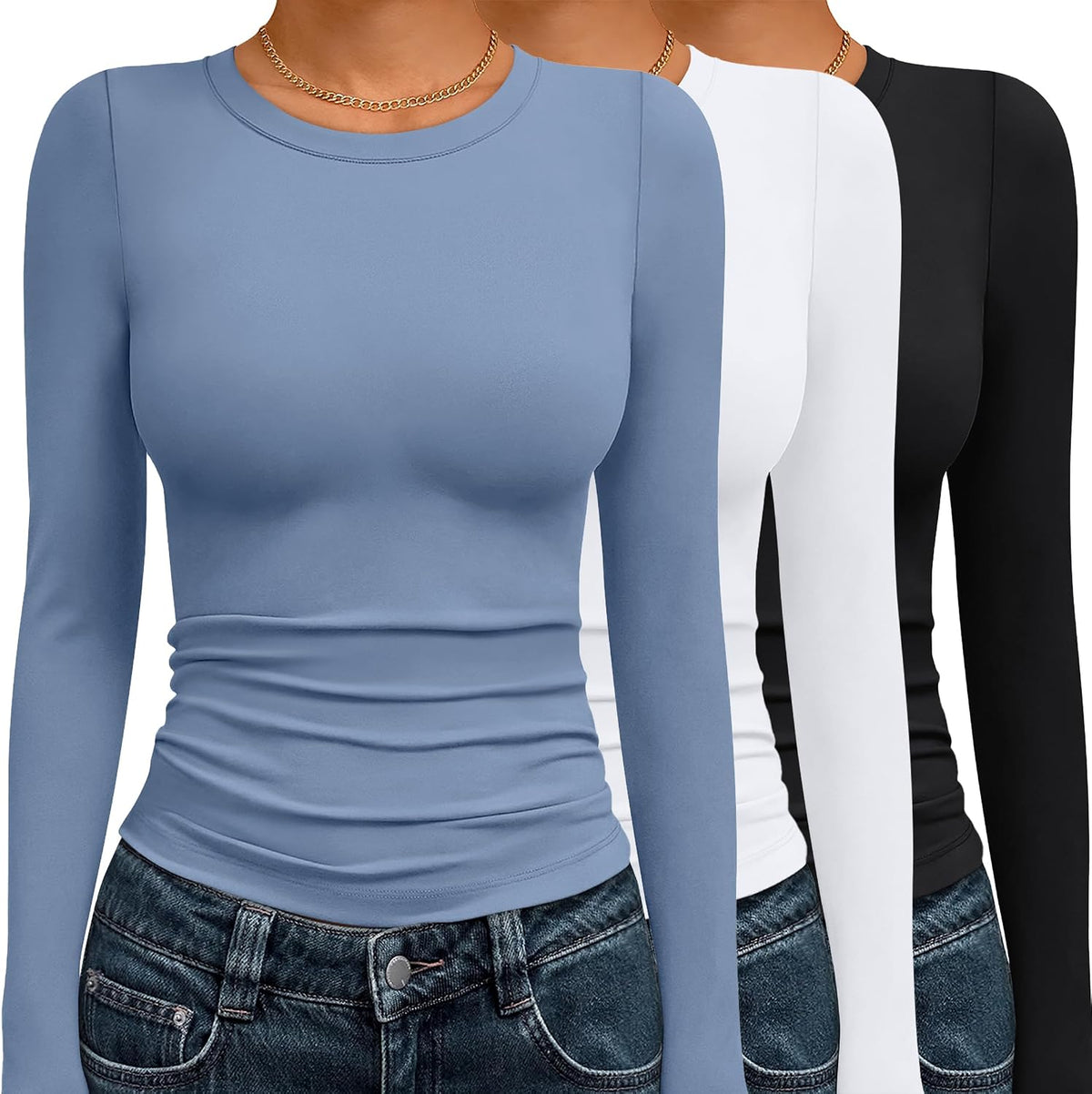 AUTOMET 3 Pack Womens Long Sleeve Basic Shirts Underscrub Compression Tops