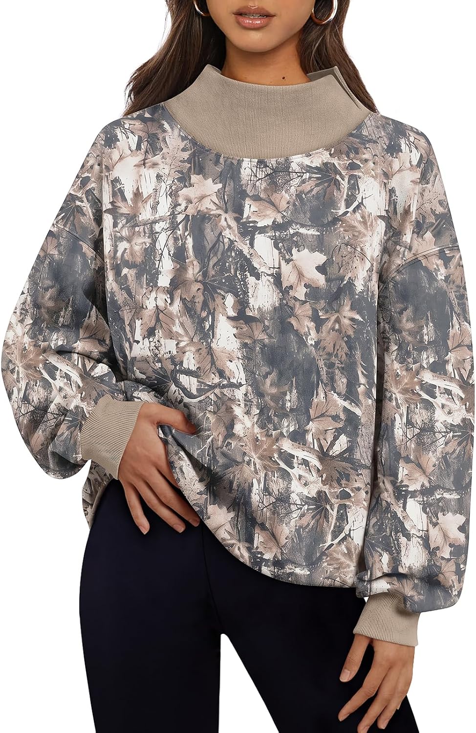Trendy Queen Womens Mock Neck Sweatshirts Oversized Pullover Fall Outfits