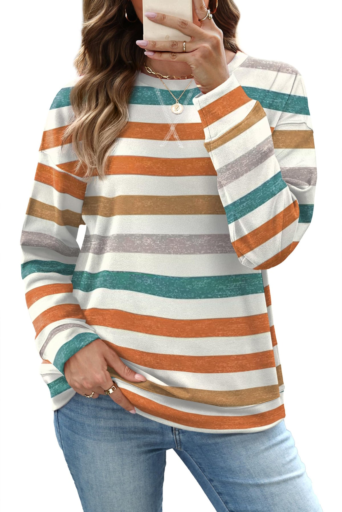 RUMIA Women's Crew Neck Sweatshirt Long Sleeve Tops for Women Fall Clothes