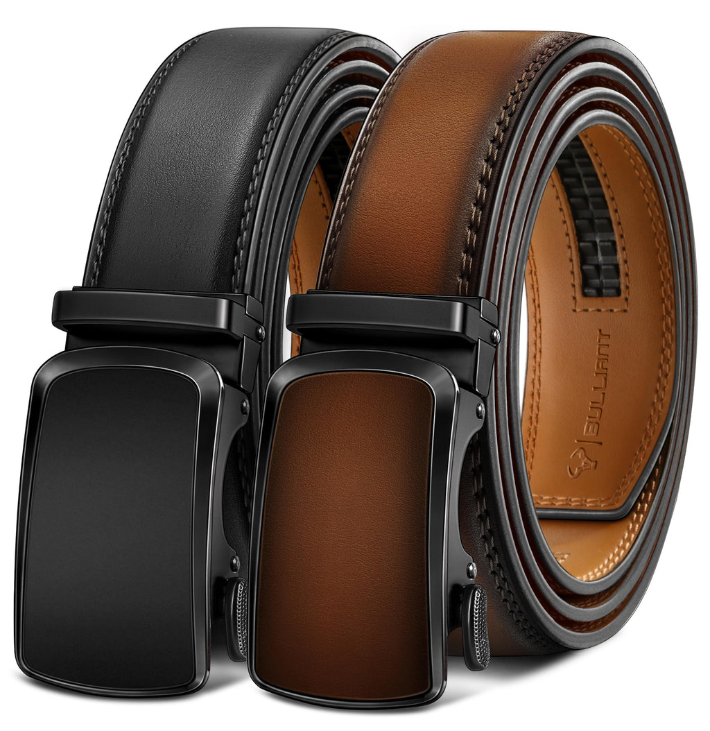 BULLIANT Men's Ratchet Leather Belt Trimmable 2Pack 1 3/8"-Gift Boxed