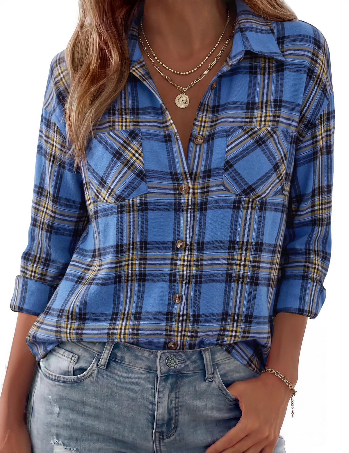 Zeagoo Womens Flannel Shirts Long Sleeve Button Down Casual Fall Plaid Top