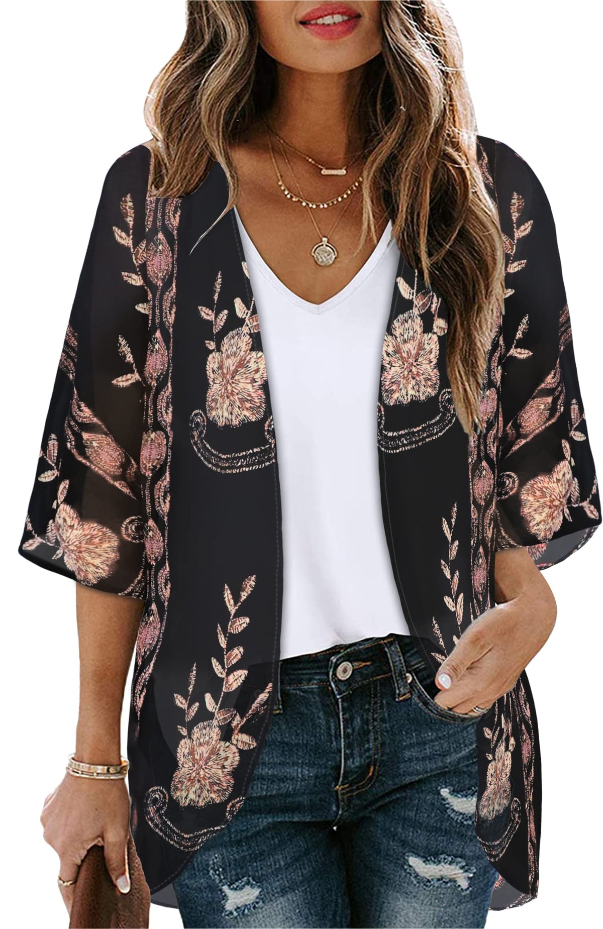 CHICGAL Womens Floral Kimono Cardigan Beach Cover Up Casual Summer Tops