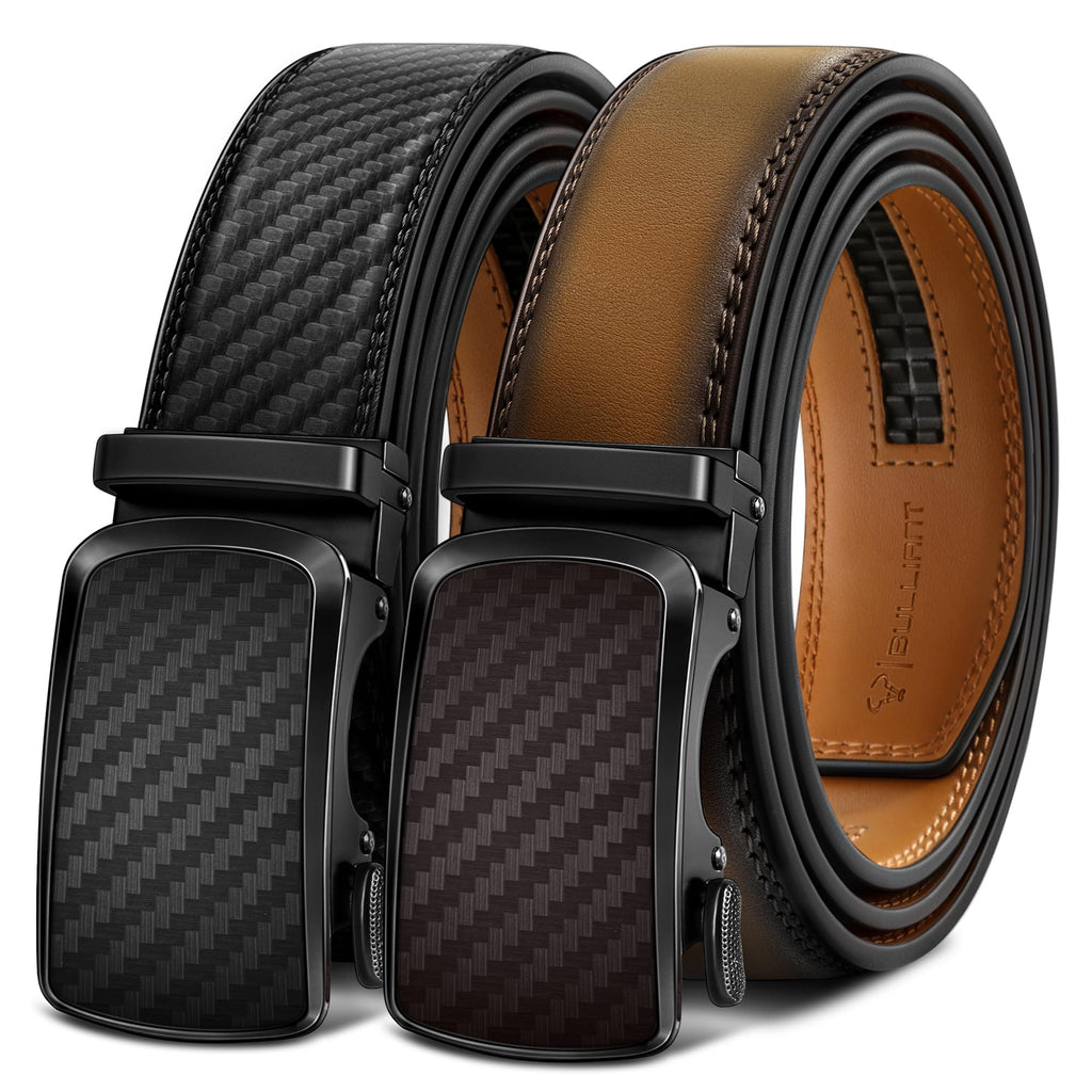 BULLIANT Men's Ratchet Leather Belt Trimmable 2Pack 1 3/8"-Gift Boxed