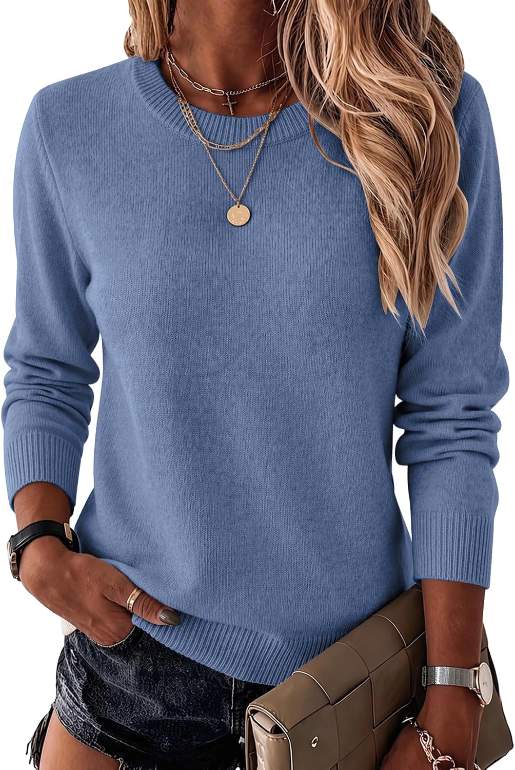 Zeagoo Womens Wool Blend Sweater Crewneck Long Sleeve Tops Fashion Clothing