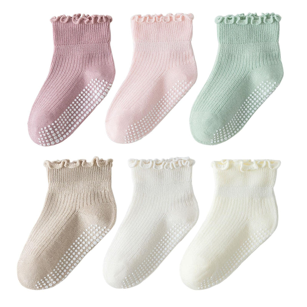 ANYANIME Toddler Socks Ruffle for Girls Baby Grip Socks Non Slip Cute Frill