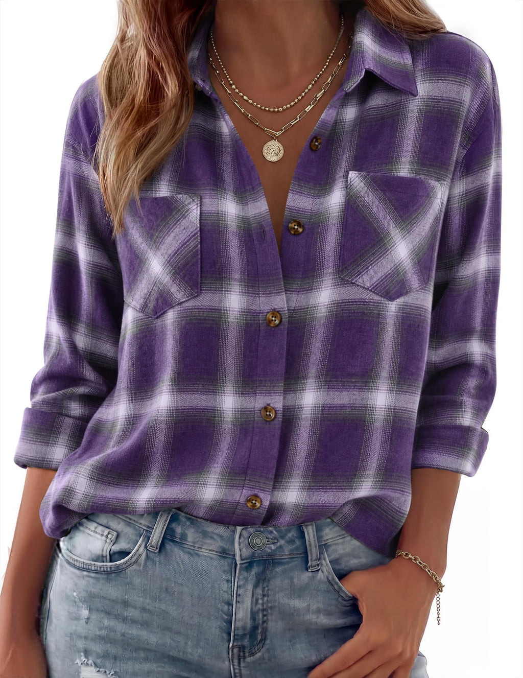 Zeagoo Womens Flannel Shirts Long Sleeve Button Down Casual Fall Plaid Top