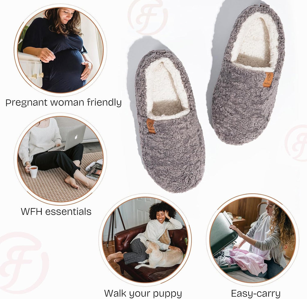 EverFoams Women’s Soft Curly Slippers Memory Foam Lightweight House Shoes