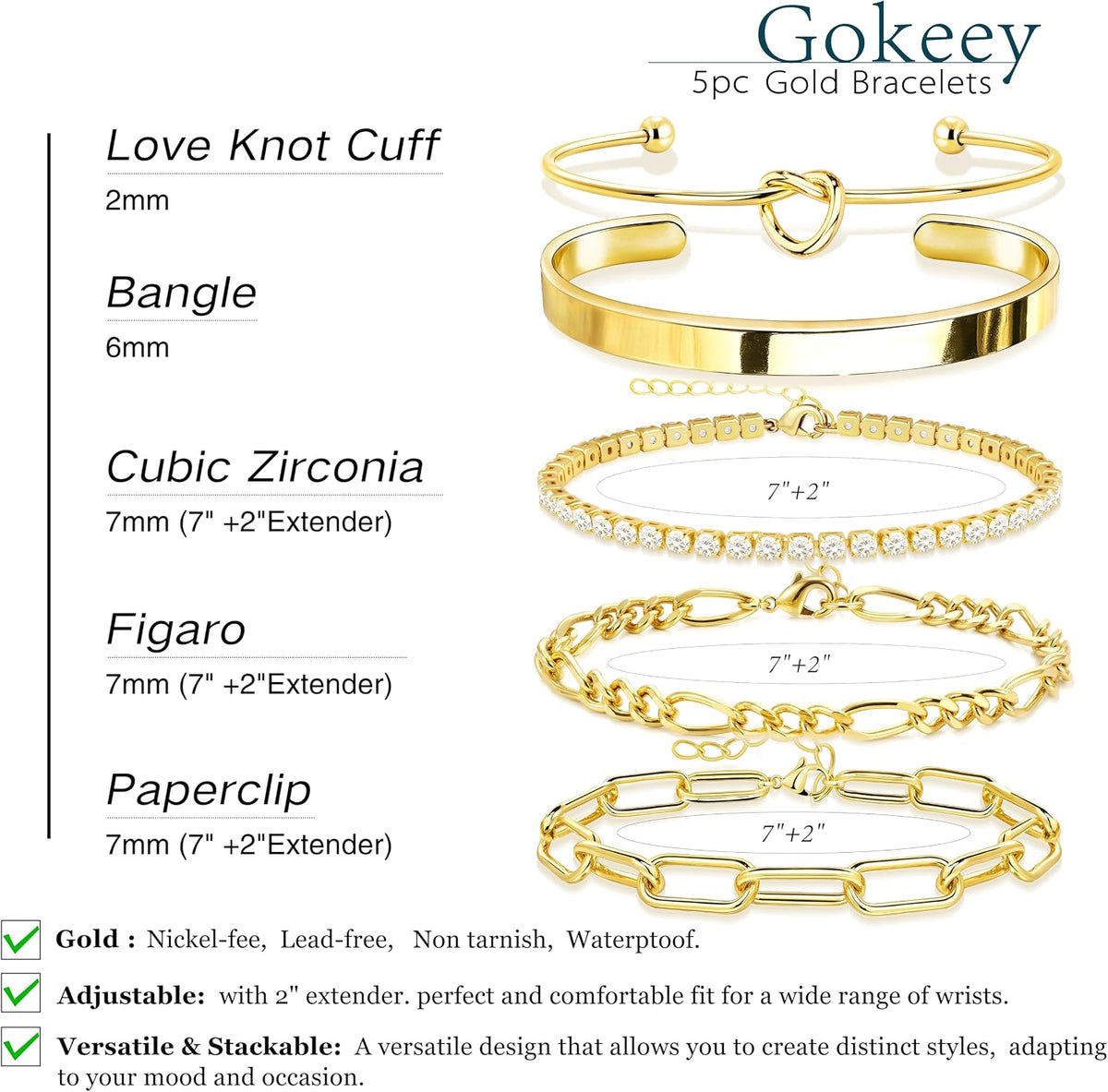 Gokeey Gold Bracelets Set for Women Non Tarnish, Waterproof 14K Gold Plated Sterling Silver Chunky Cuff Bracelet Stackable Gold Bangles Bracelet for Women Trendy Fashion Accessories Tie Knot Cuban Rope Paperclip Beaded Bracelet Stack Jewelry Mothers Day G