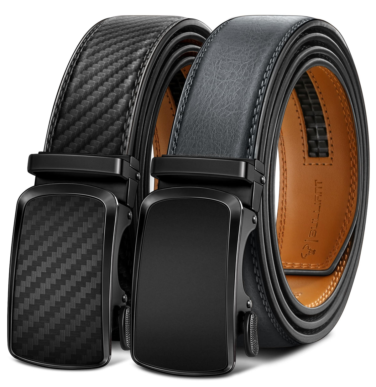 BULLIANT Men's Ratchet Leather Belt Trimmable 2Pack 1 3/8"-Gift Boxed