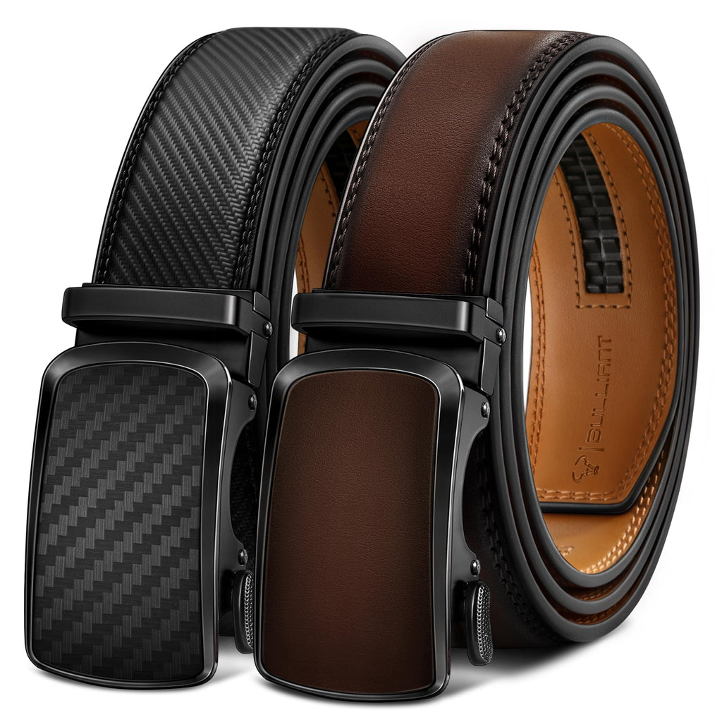 BULLIANT Men's Ratchet Leather Belt Trimmable 2Pack 1 3/8"-Gift Boxed