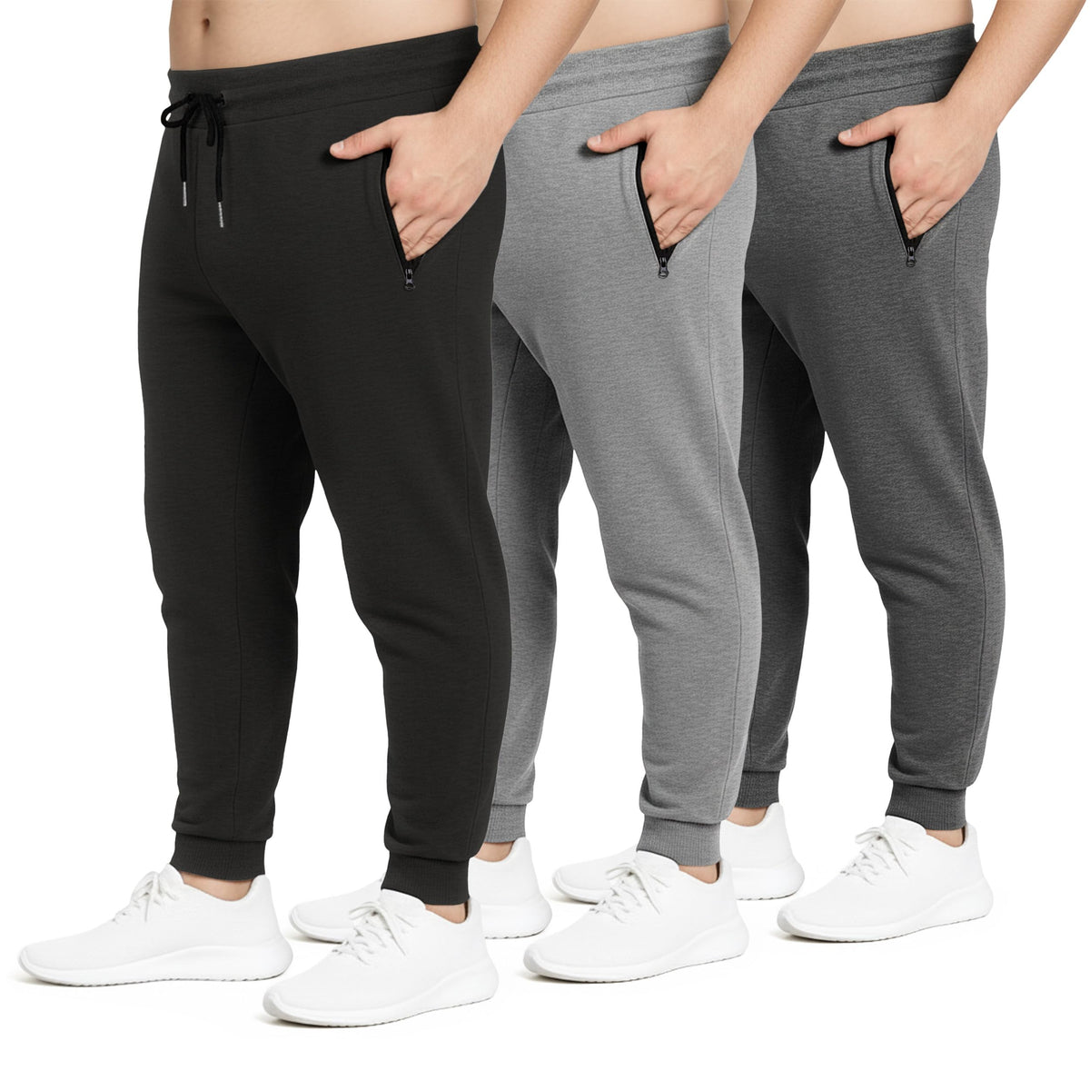 PURE CHAMP Sweatpants for Men 3 Pack Fleece Athletic Workout Joggers Mens Sweatpants with Zipper Pockets Size S-3XL