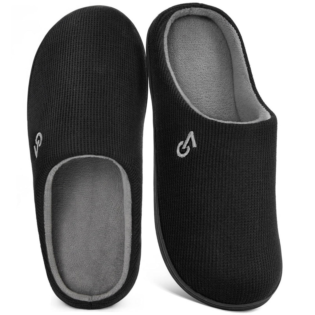 VeraCosy Men's Two-Tone House Slippers Memory Foam Indoor Rubber Sole