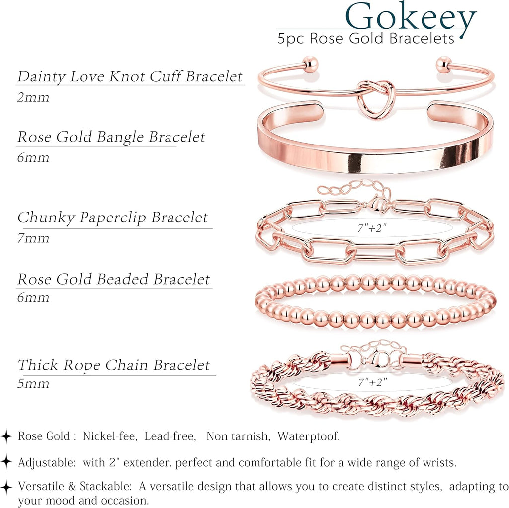 Gokeey Gold Bracelets Set for Women Non Tarnish, Waterproof 14K Gold Plated Sterling Silver Chunky Cuff Bracelet Stackable Gold Bangles Bracelet for Women Trendy Fashion Accessories Tie Knot Cuban Rope Paperclip Beaded Bracelet Stack Jewelry Mothers Day G
