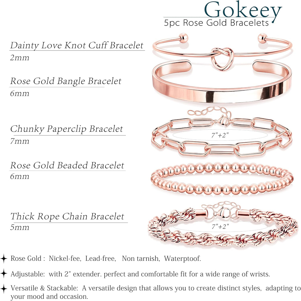 Gokeey Gold Bracelets Set for Women Non Tarnish, Waterproof 14K Gold Plated Sterling Silver Chunky Cuff Bracelet Stackable Gold Bangles Bracelet for Women Trendy Fashion Accessories Tie Knot Cuban Rope Paperclip Beaded Bracelet Stack Jewelry Mothers Day G