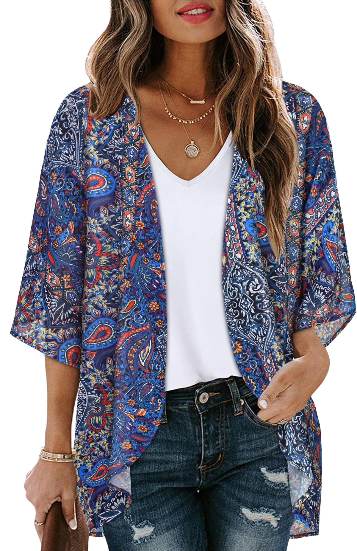 CHICGAL Womens Floral Kimono Cardigan Beach Cover Up Casual Summer Tops