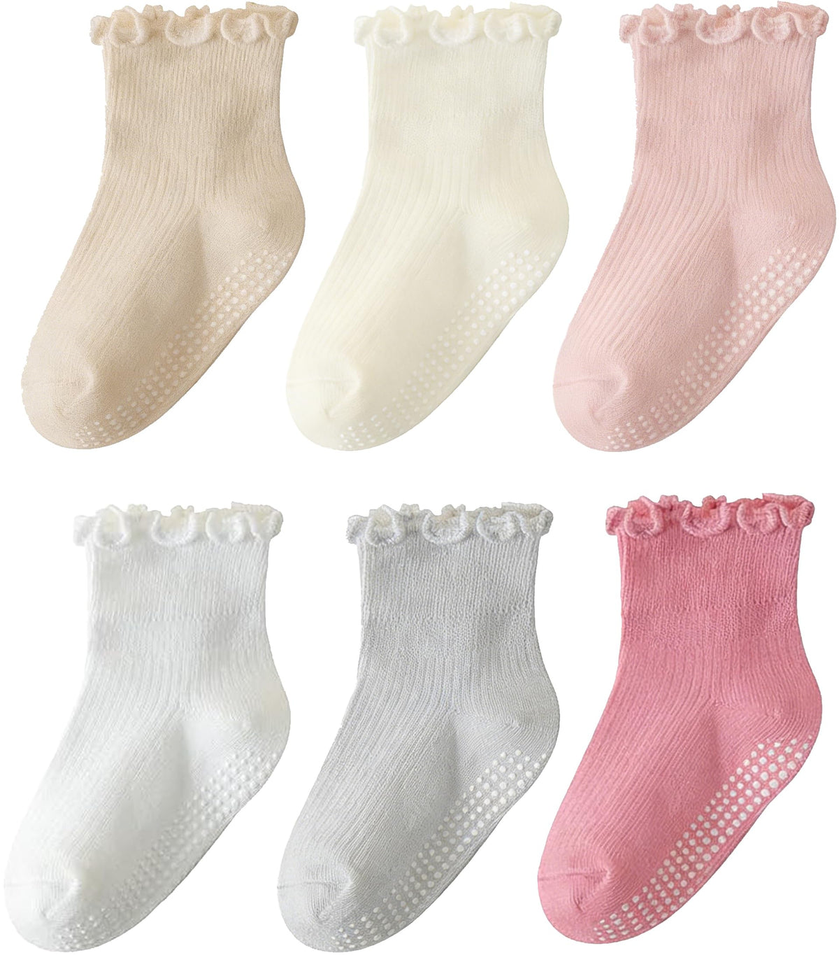 ANYANIME Toddler Socks Ruffle for Girls Baby Grip Socks Non Slip Cute Frill