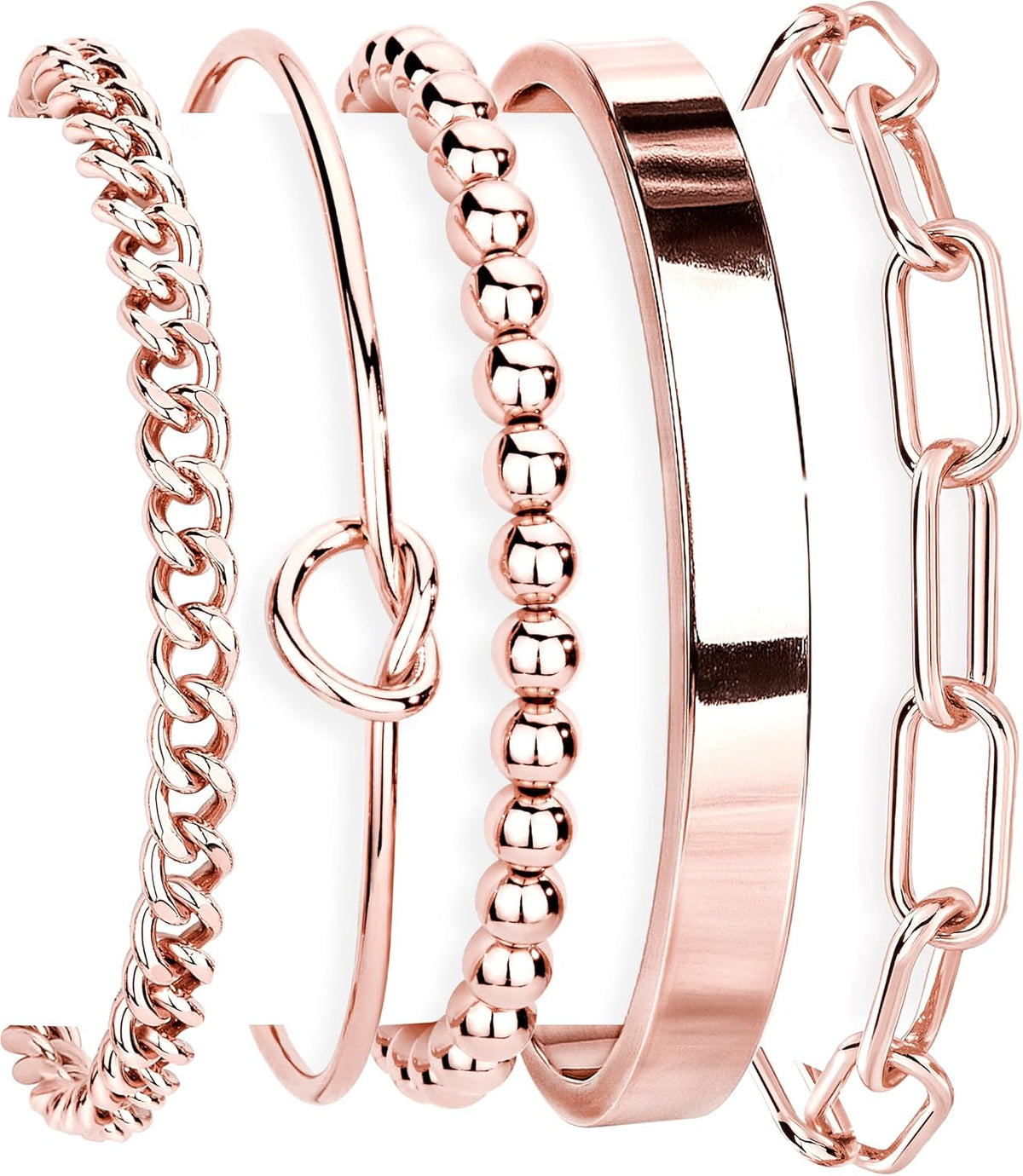 Gokeey Gold Bracelets Set for Women Non Tarnish, Waterproof 14K Gold Plated Sterling Silver Chunky Cuff Bracelet Stackable Gold Bangles Bracelet for Women Trendy Fashion Accessories Tie Knot Cuban Rope Paperclip Beaded Bracelet Stack Jewelry Mothers Day G