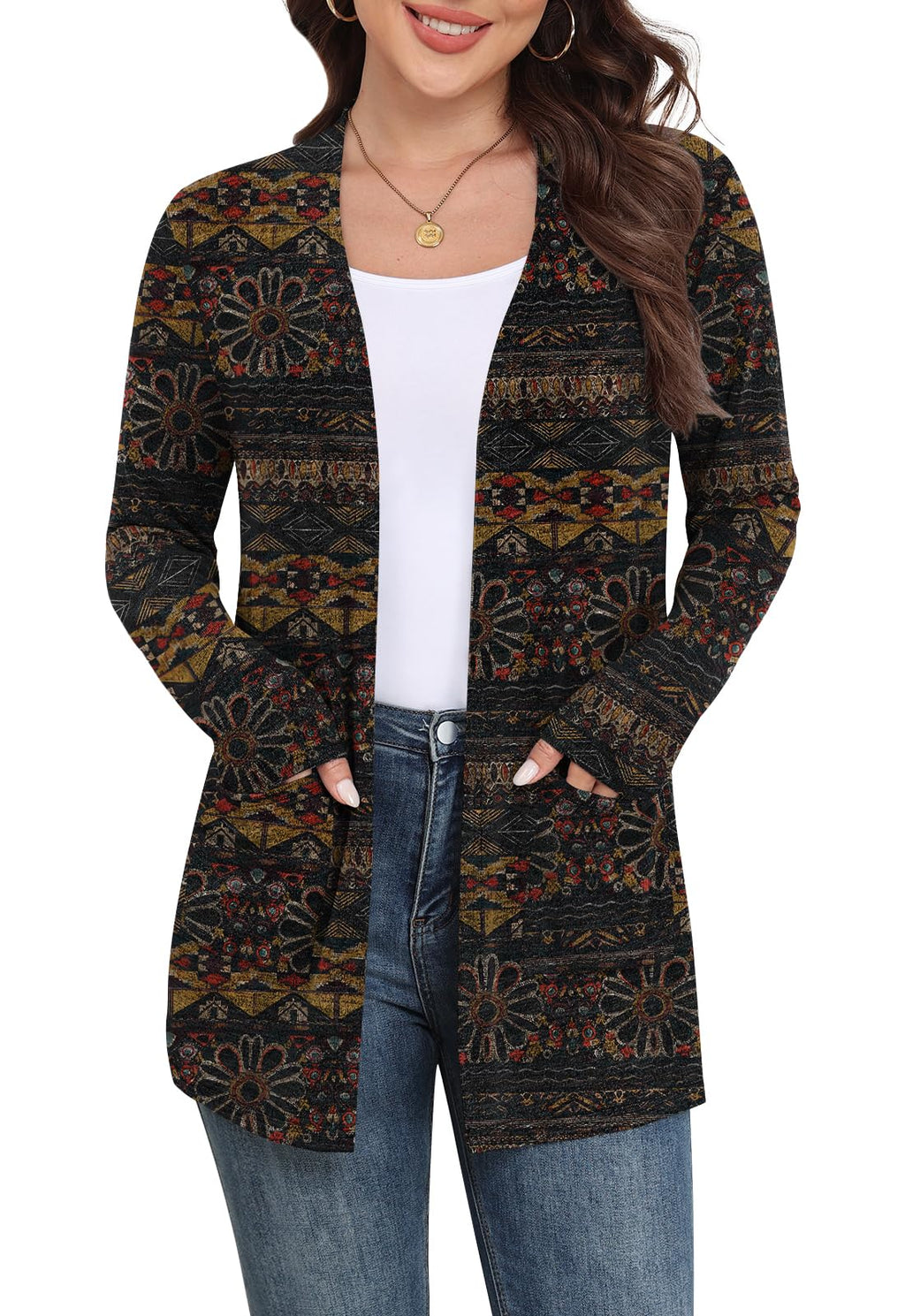 Yincro Women Lightweight Cardigan Long Sleeve Open Front with Pockets S-3XL
