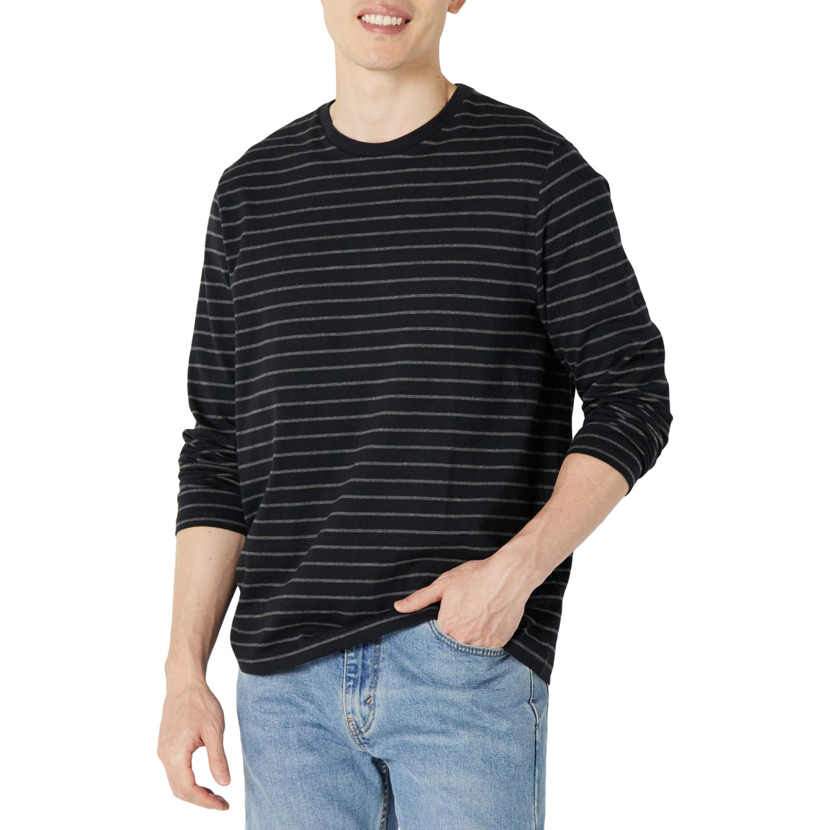Amazon Essentials Men's Regular-Fit Crewneck Long-Sleeve T-Shirt, Casual Cotton Jersey