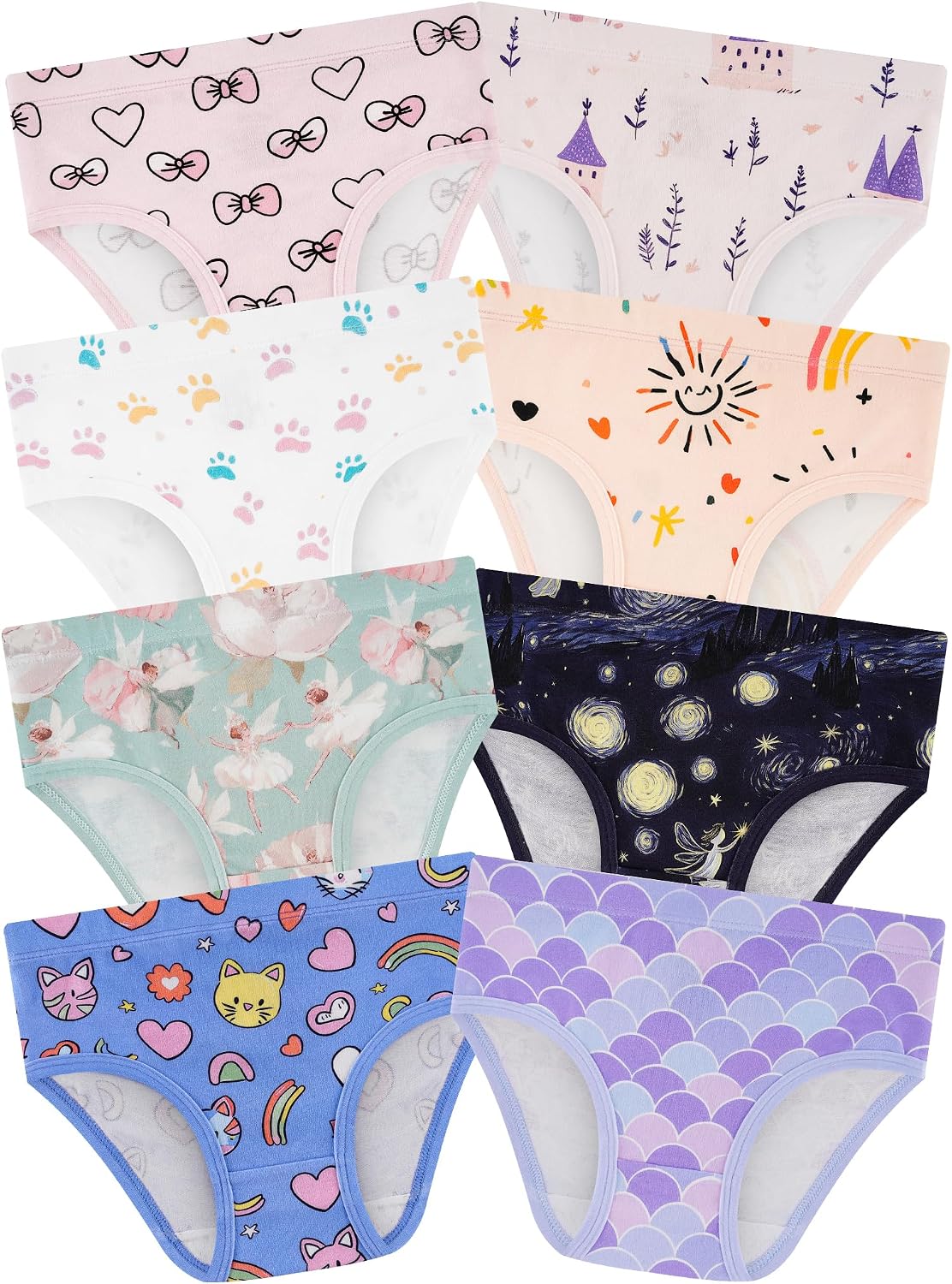 Girls Underwear, Soft Cotton Tagless Breathable Panties, 8-Pack, 18M-12Y