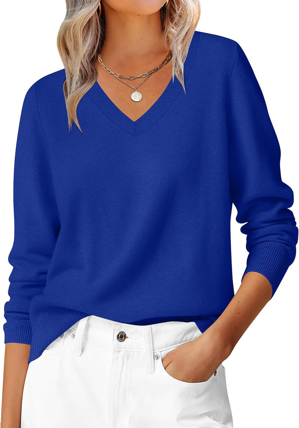 ANRABESS Women’s Fall Long Sleeve V Neck Lightweight Sweaters Top