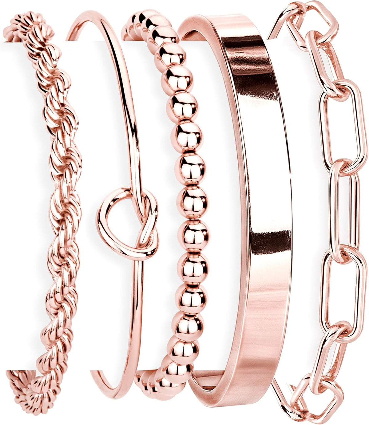 Gokeey Gold Bracelets Set for Women Non Tarnish, Waterproof 14K Gold Plated Sterling Silver Chunky Cuff Bracelet Stackable Gold Bangles Bracelet for Women Trendy Fashion Accessories Tie Knot Cuban Rope Paperclip Beaded Bracelet Stack Jewelry Mothers Day G