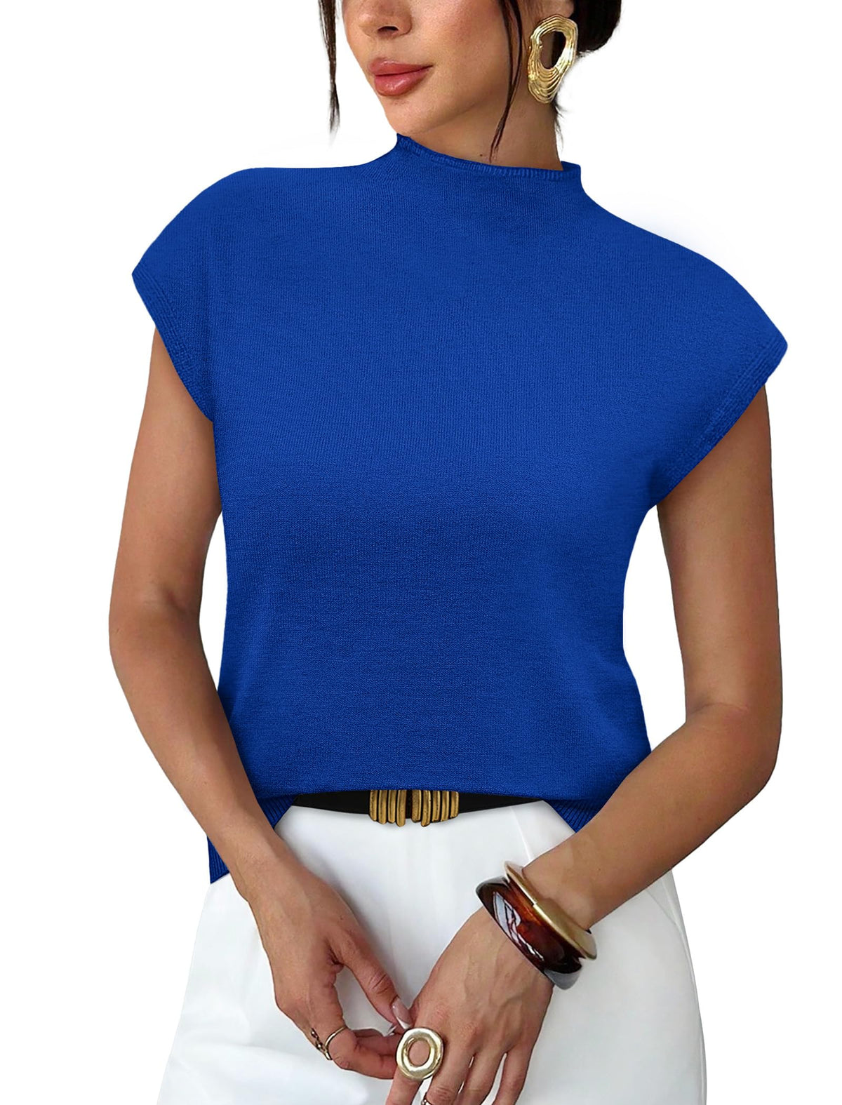 Sampeel Womens Short Sleeve Sweater Mock Neck Summer Top Dressy Casual Basic Knit Pullover Shirt