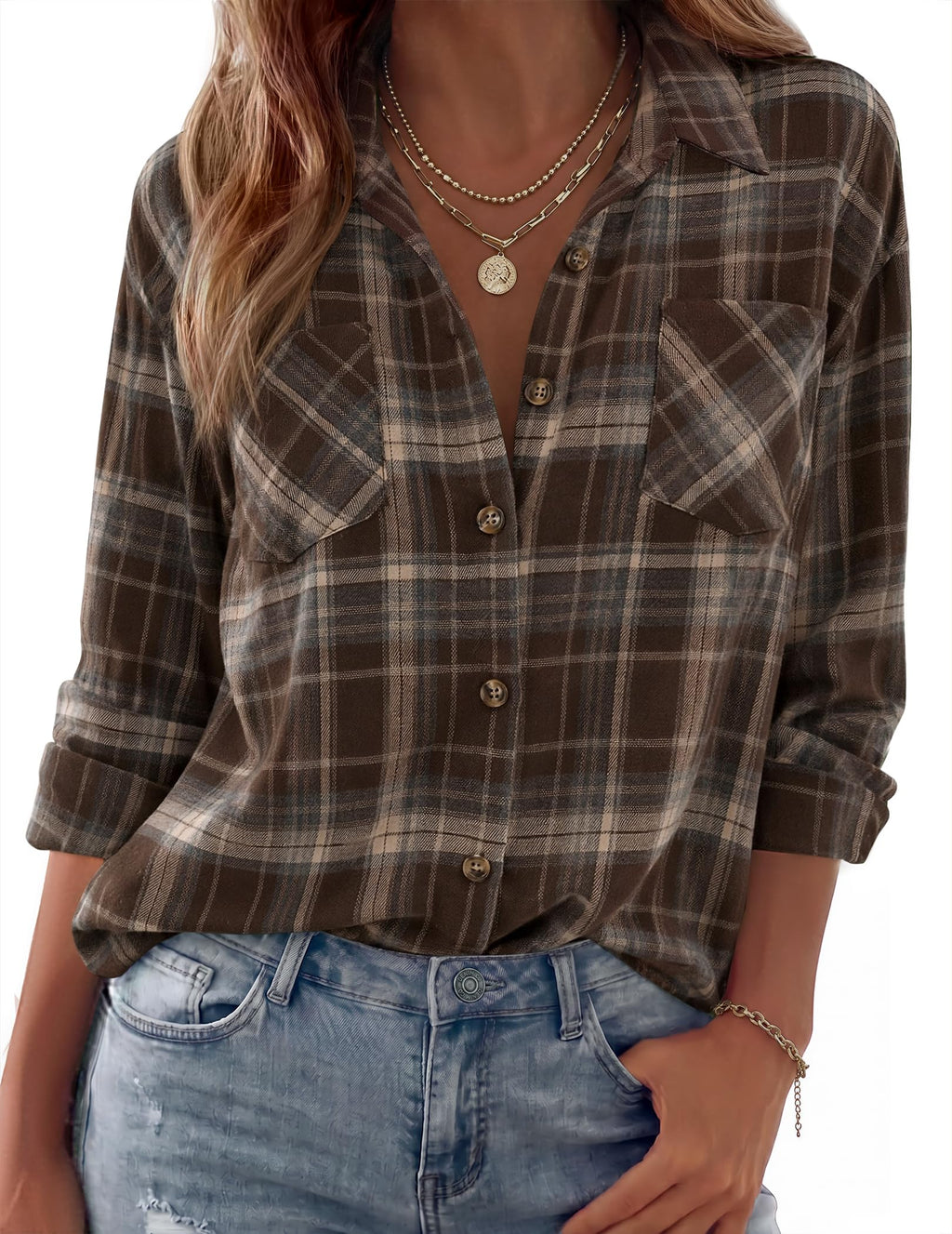 Zeagoo Womens Flannel Shirts Long Sleeve Button Down Casual Fall Plaid Top