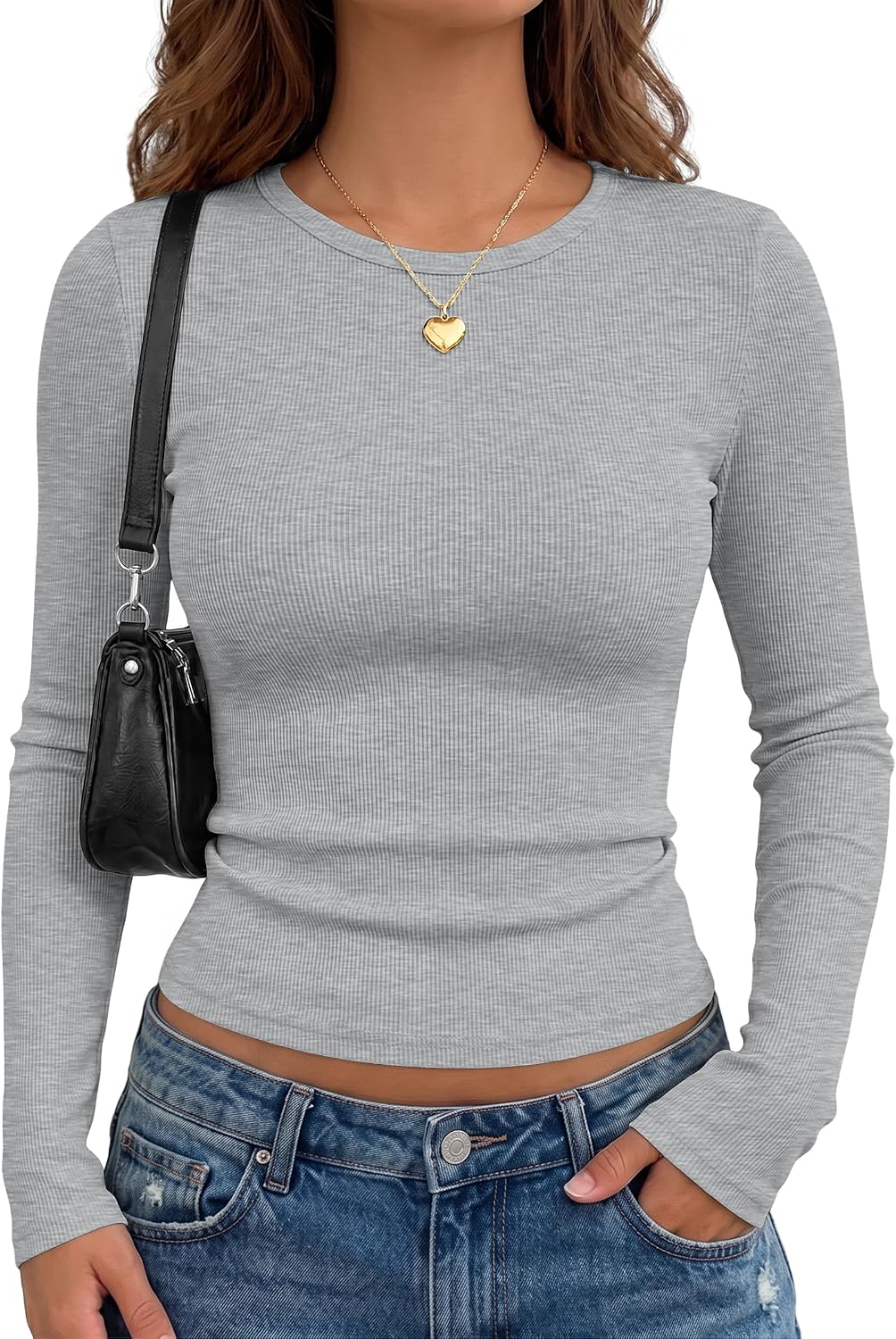 AUTOMET Women's Ribbed Long Sleeve Shirts Basic Top For Fall Work & Casual