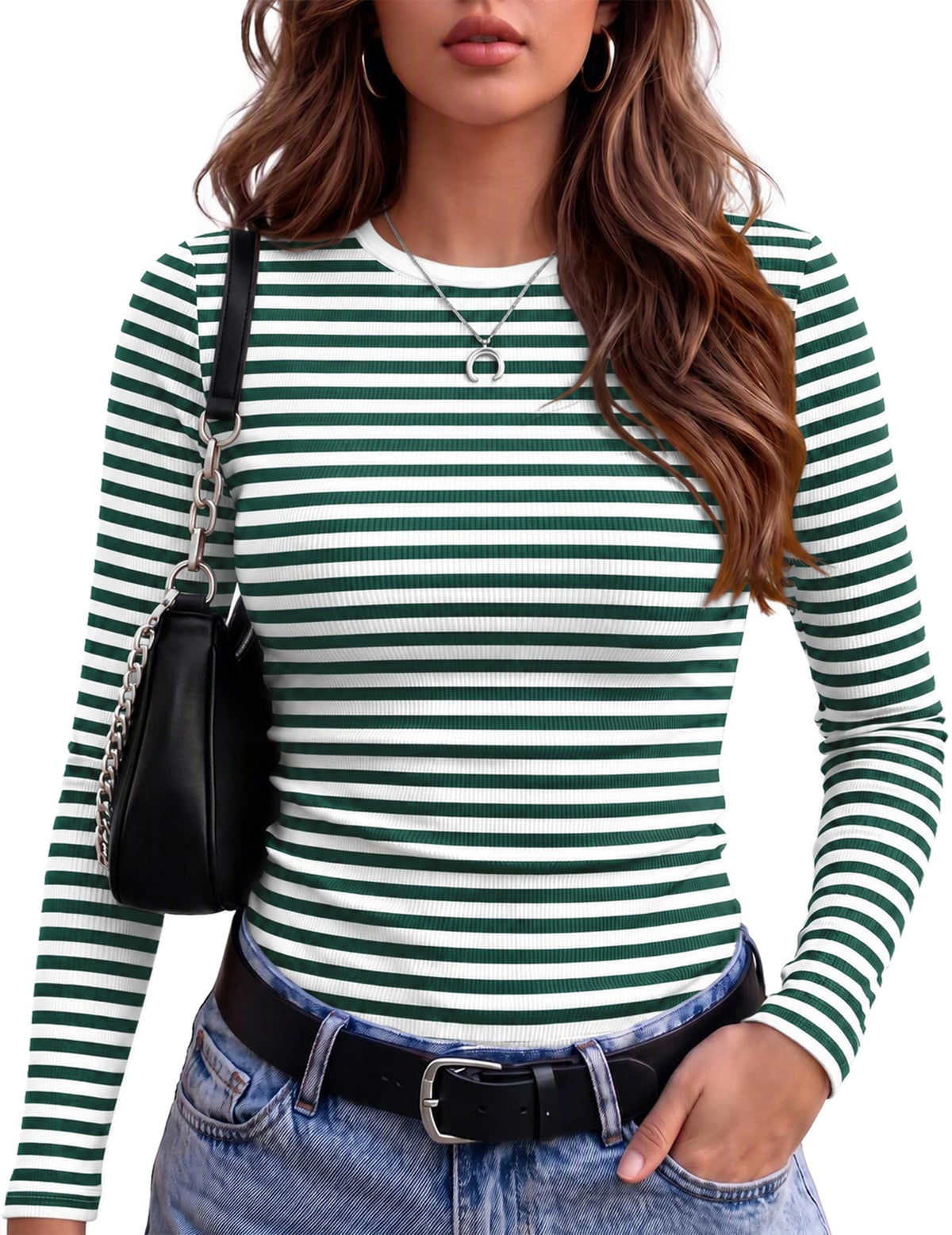 Zeagoo Women Long Sleeve Shirts Ribbed Tops Crewneck Basic Tee