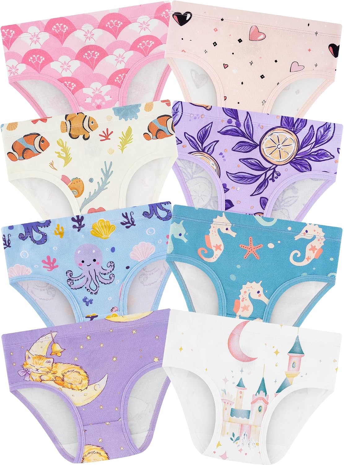 Girls Underwear, Soft Cotton Tagless Breathable Panties, 8-Pack, 18M-12Y