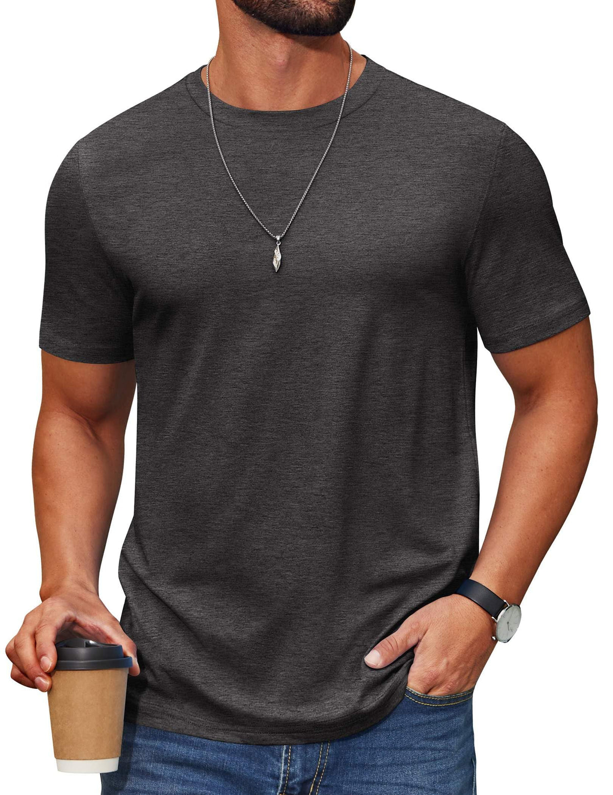 COOFANDY Men's T Shirt Short Sleeve Cotton Blend T-Shirts Crew Neck Casual Summer Basic Tee Shirts