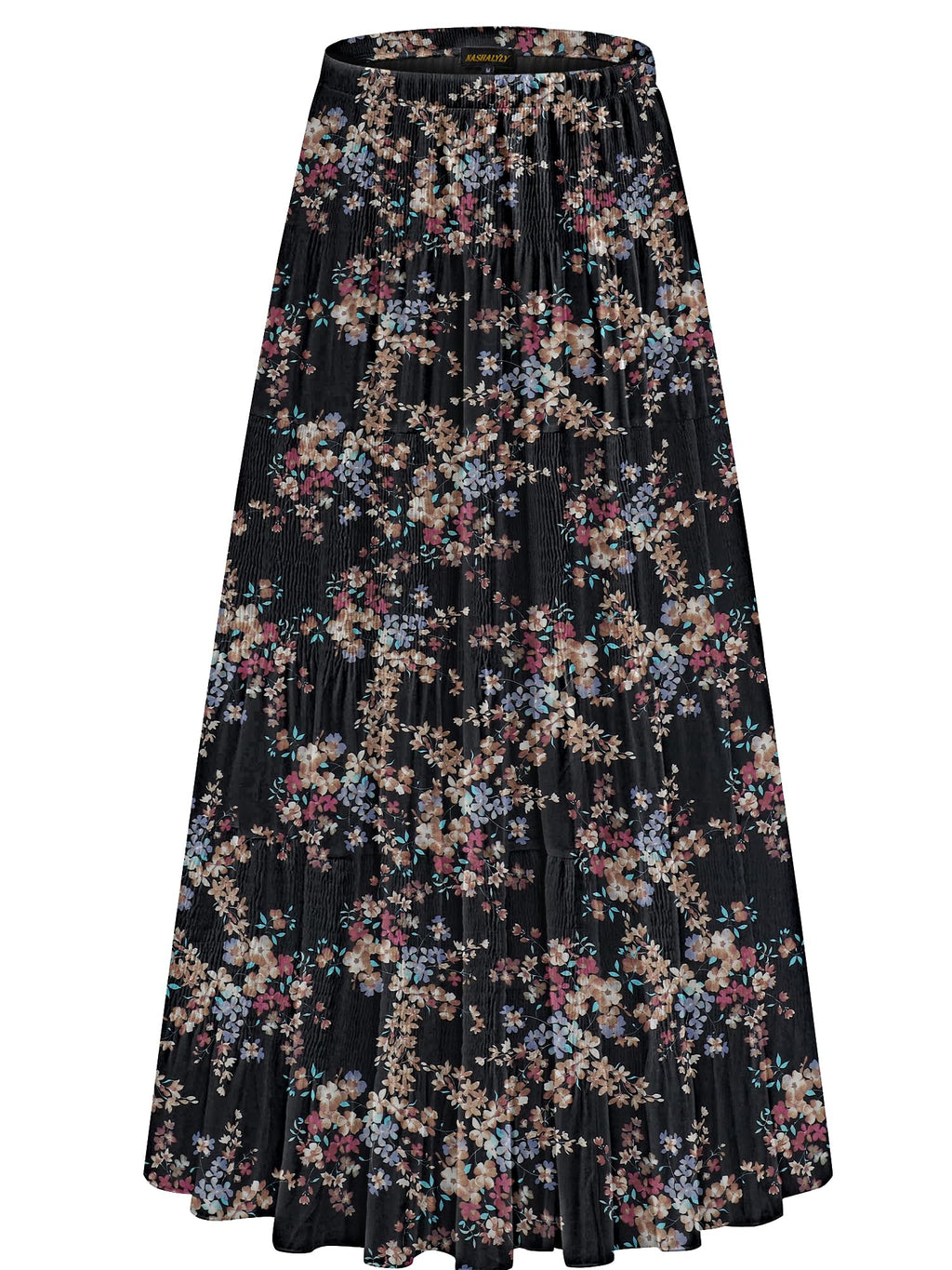 NASHALYLY Women's Chiffon Elastic High Waist Pleated A-Line Maxi Skirts