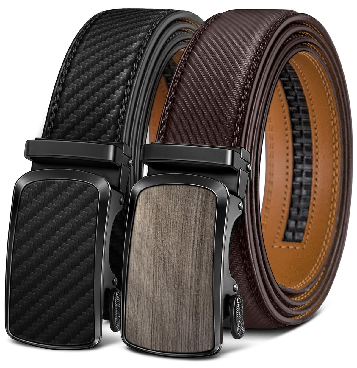 BULLIANT Men's Ratchet Leather Belt Trimmable 2Pack 1 3/8"-Gift Boxed