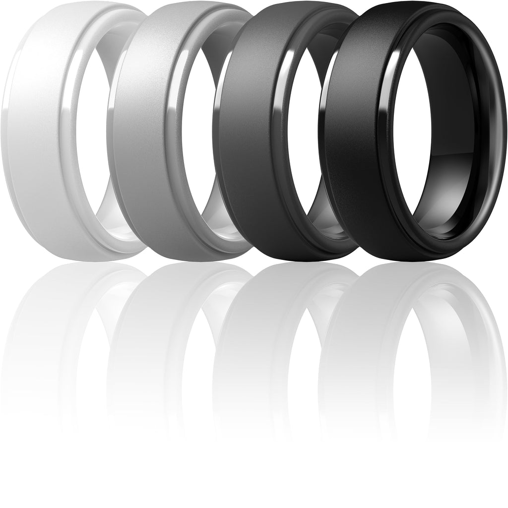 ThunderFit Silicone Rings for Men, Step Edge Rubber Wedding Bands 10mm Wide