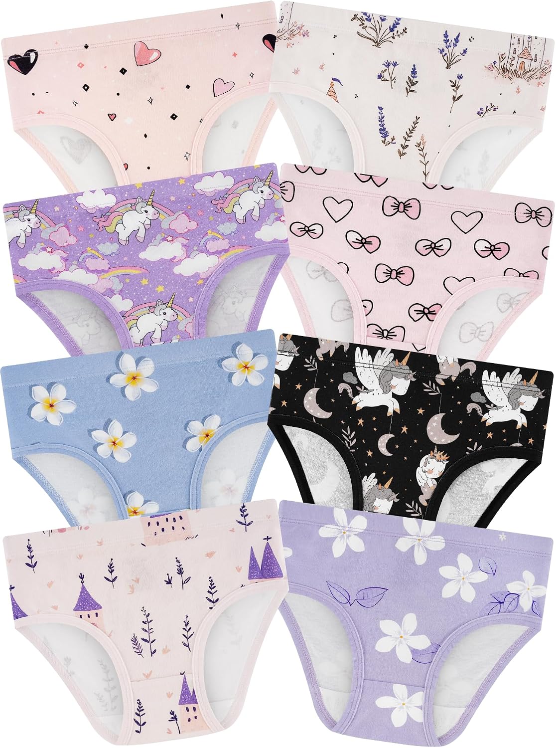 Girls Underwear, Soft Cotton Tagless Breathable Panties, 8-Pack, 18M-12Y