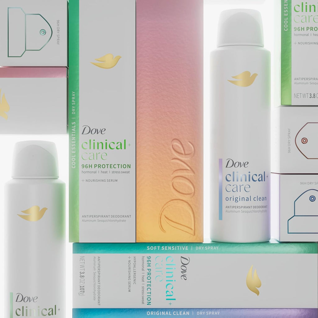 Dove Clinical + Care Antiperspirant Deodorant Dry Spray for Women Cool Essentials 3.8 oz