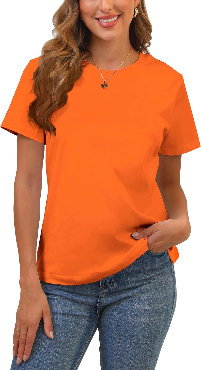 BJY Cotton Basic T Shirts for Women,Crew Neck Short Sleeve Summer Shirts(2XS-3XL, 20+ Color)