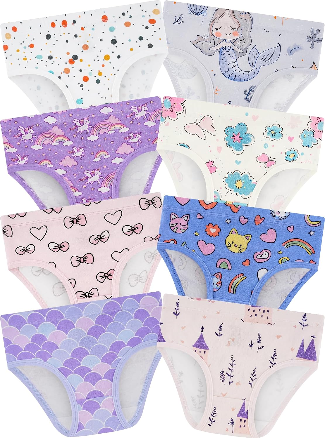 Girls Underwear, Soft Cotton Tagless Breathable Panties, 8-Pack, 18M-12Y