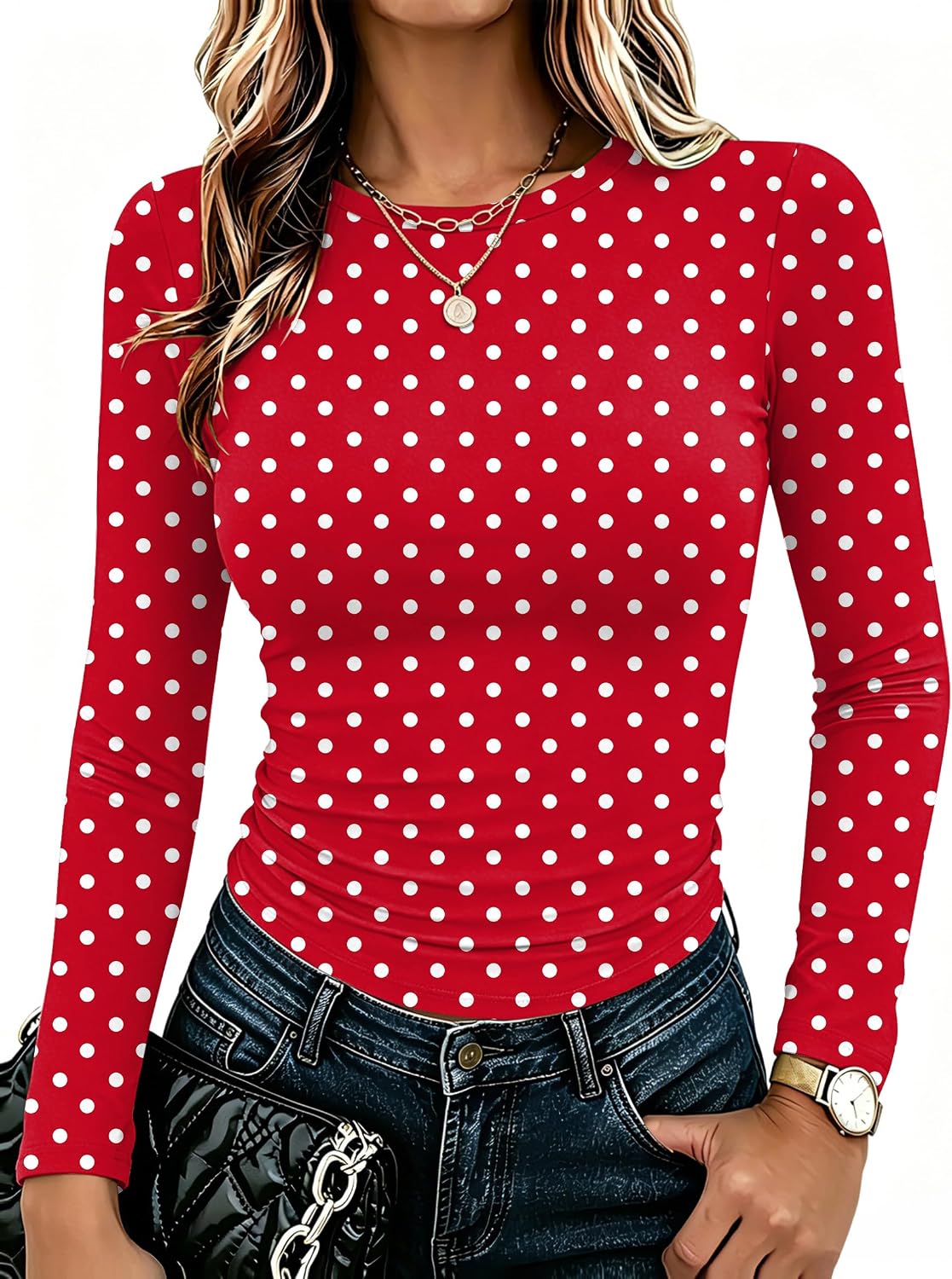 Zeagoo Women Long Sleeve Shirts Slim Fit Going Out Tops Crewneck Basic Tee