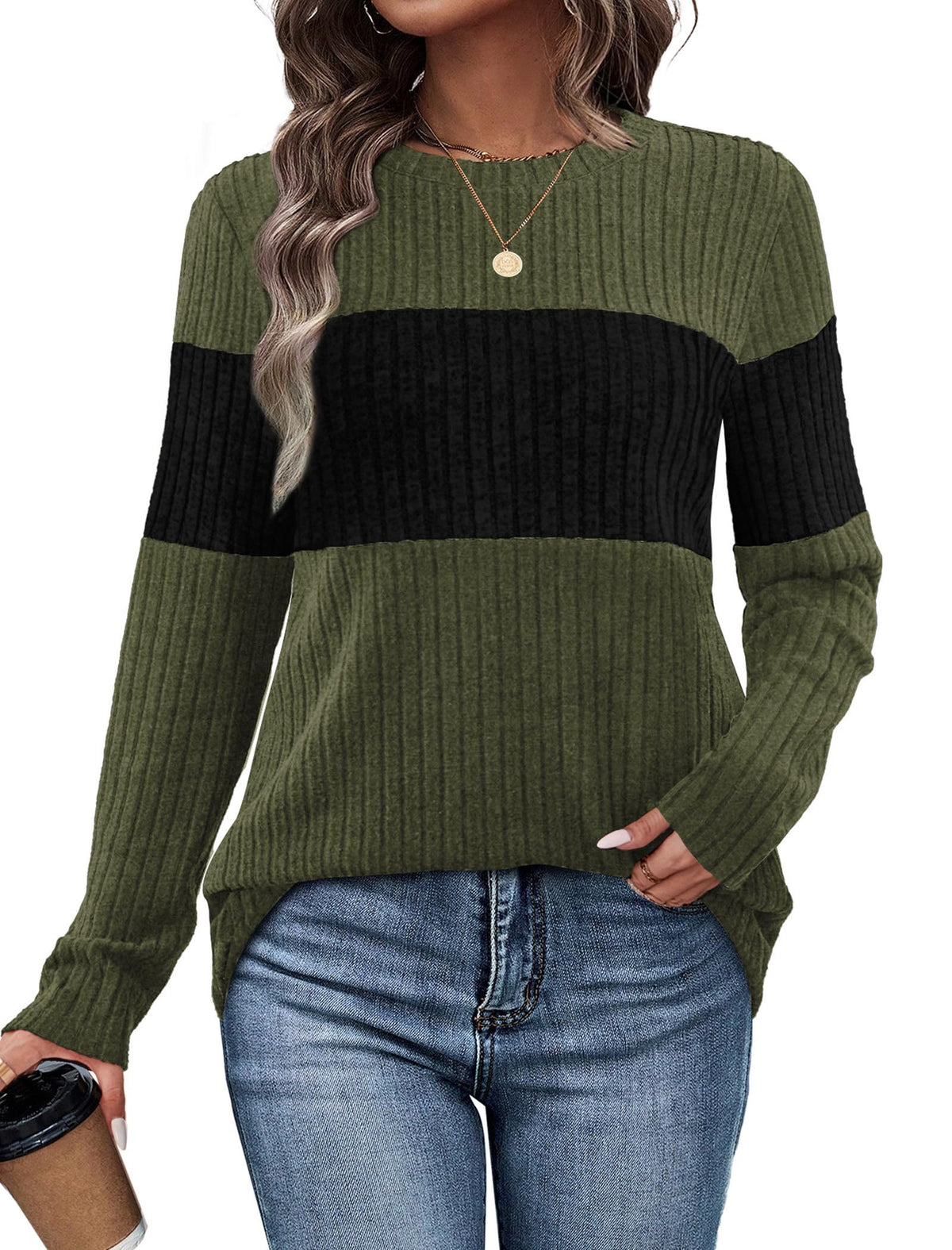 WIHOLL Womens Sweaters Trendy Color Block Tops Long Sleeve Shirts Fall Outfits Early Fall Fashion 2026 Winter Clothing