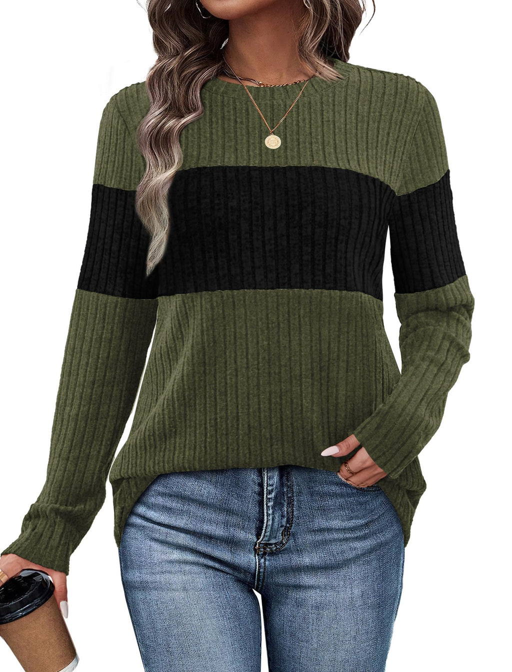 WIHOLL Womens Sweaters Trendy Color Block Tops Long Sleeve Shirts Fall Outfits Early Fall Fashion 2026 Winter Clothing