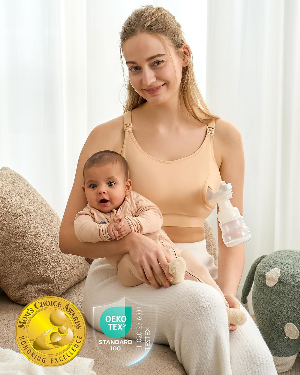Momcozy Hands Free Pumping & Nursing Bra, Adjustable Cotton Breast Pump Bra