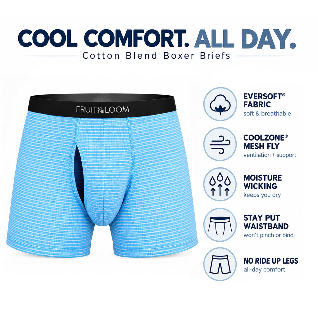 Fruit of the Loom Men's Coolzone Boxer Briefs, Moisture Wicking & Breathable