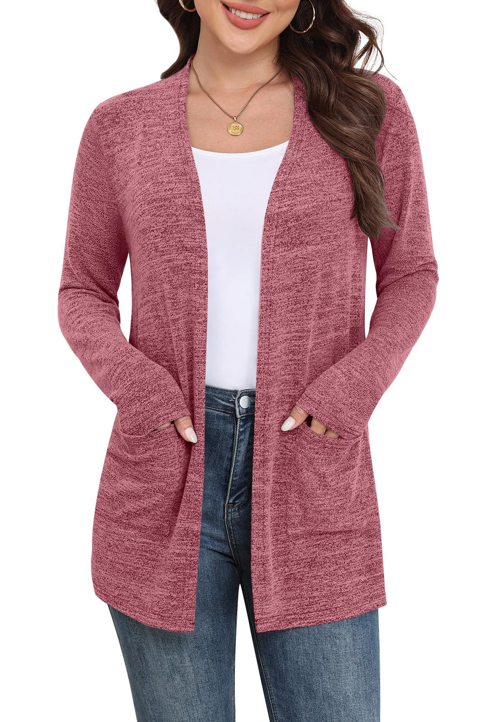 Yincro Women Lightweight Cardigan Long Sleeve Open Front with Pockets S-3XL