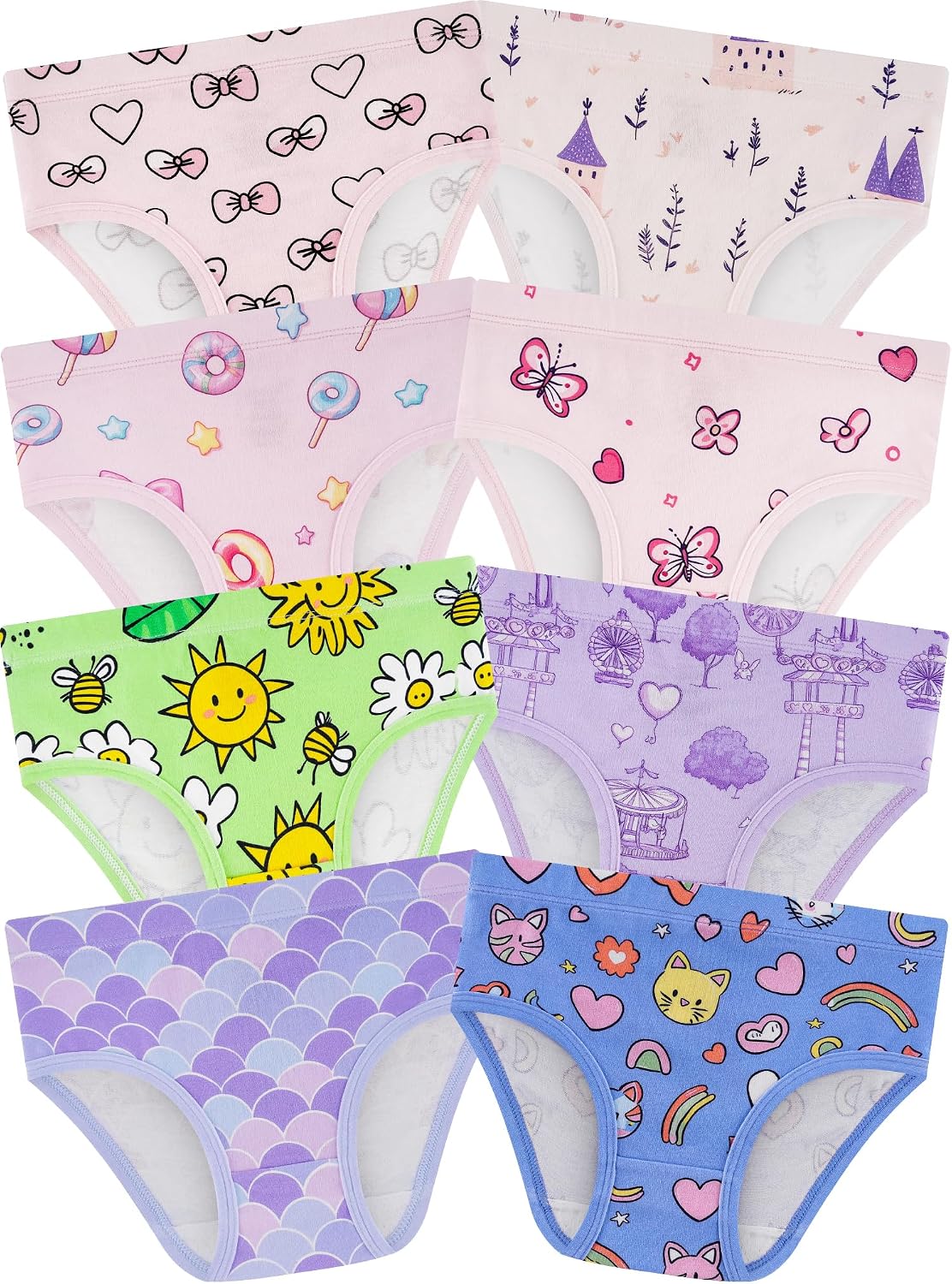 Girls Underwear, Soft Cotton Tagless Breathable Panties, 8-Pack, 18M-12Y