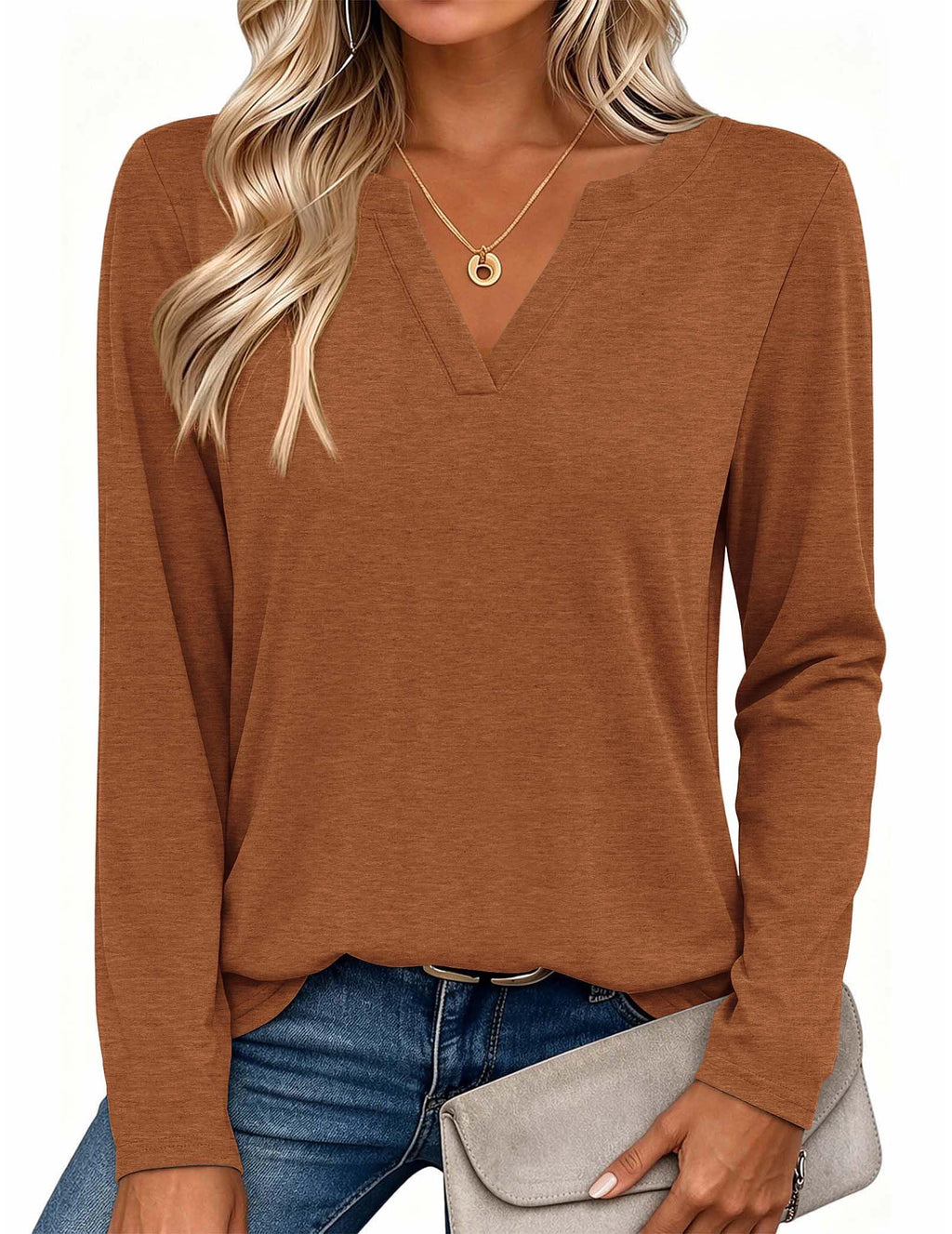 Zeagoo Womens Tops Long Sleeve V Neck Tee Shirts Cute Dressy Casual